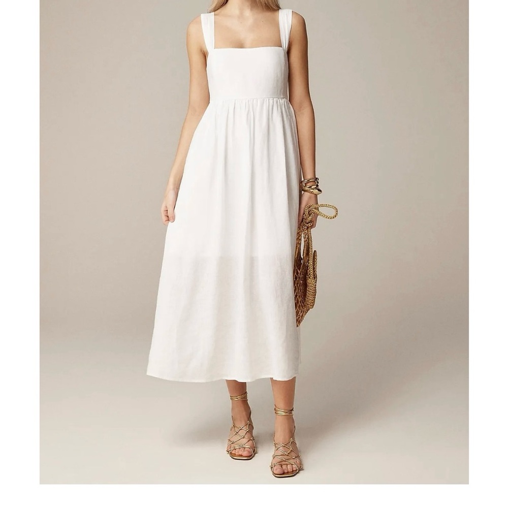 J. Crew linen White Sleeveless Square Neck Midi Sundress